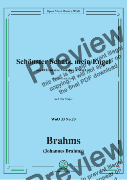 page one of Brahms-Schönster Schatz,mein Engel,WoO 33 No.20,in A flat Major,for Voice&Pno 