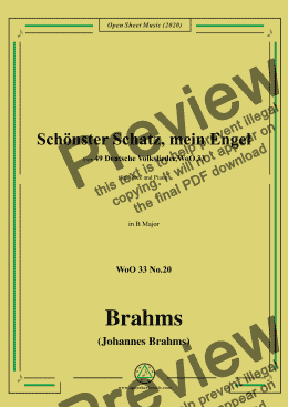 page one of Brahms-Schönster Schatz,mein Engel,WoO 33 No.20,in B Major,for Voice&Piano 