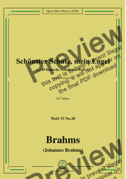 page one of Brahms-Schönster Schatz,mein Engel,WoO 33 No.20,in F Major,for Voice&Pno 