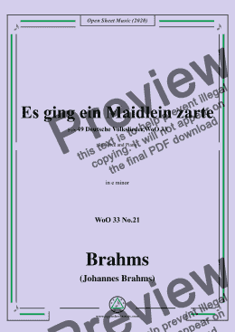 page one of Brahms-Es ging ein Maidlein zarte,WoO 33 No.21,in e minor,for Voice&Piano 