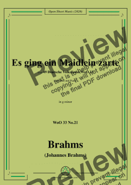 page one of Brahms-Es ging ein Maidlein zarte,WoO 33 No.21,in g minor,for Voice&Piano 