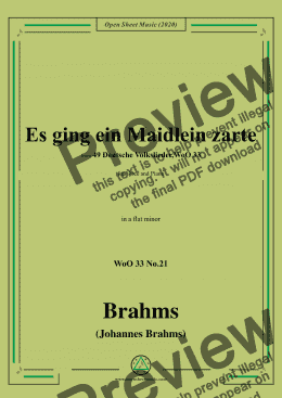 page one of Brahms-Es ging ein Maidlein zarte,WoO 33 No.21,in a flat minor,for Voice&Pno