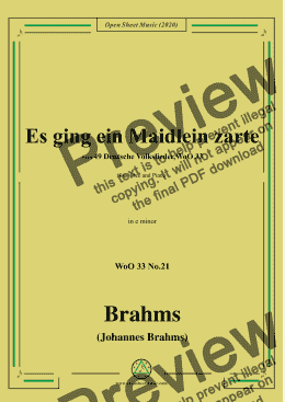 page one of Brahms-Es ging ein Maidlein zarte,WoO 33 No.21,in e minor,for Voice&Piano