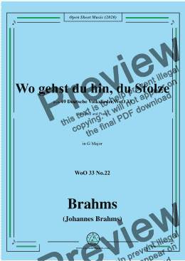 page one of Brahms-Wo gehst du hin,du Stolze,WoO 33 No.22,in G Major,for Voice&Piano 