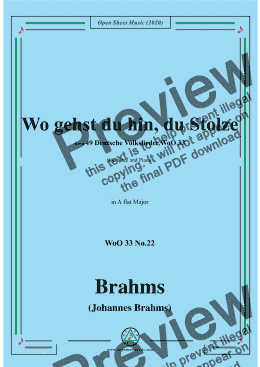 page one of Brahms-Wo gehst du hin,du Stolze,WoO 33 No.22,in A flat Major,for Voice&Pno 