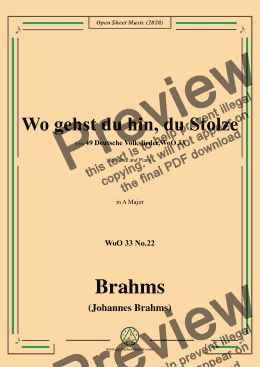 page one of Brahms-Wo gehst du hin,du Stolze,WoO 33 No.22,in A Major,for Voice&Pno