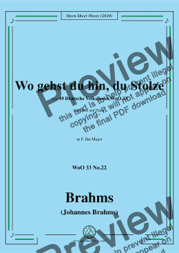 page one of Brahms-Wo gehst du hin,du Stolze,WoO 33 No.22,in E flat Major,for Voice&Pno