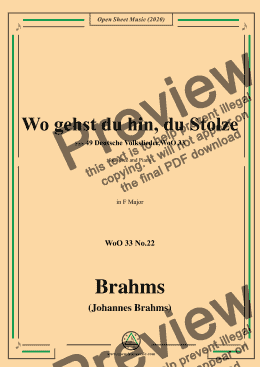 page one of Brahms-Wo gehst du hin,du Stolze,WoO 33 No.22,in F Major,for Voice&Pno