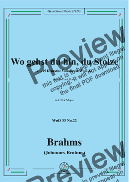 page one of Brahms-Wo gehst du hin,du Stolze,WoO 33 No.22,in G flat Major,for Voice&Pno