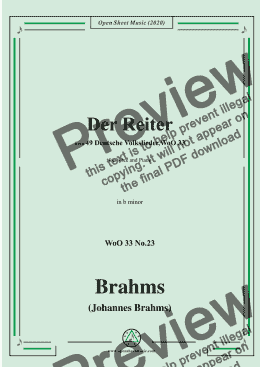 page one of Brahms-Der Reiter,WoO 33 No.23,in b minor,for Voice and Piano 