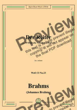 page one of Brahms-Der Reiter,WoO 33 No.23,in c minor,for Voice and Piano 