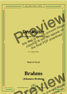 page one of Brahms-Der Reiter,WoO 33 No.23,in c sharp minor,for Voice and Piano 