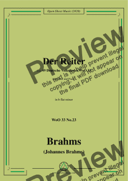 page one of Brahms-Der Reiter,WoO 33 No.23,in b flat minor,for Voice and Piano