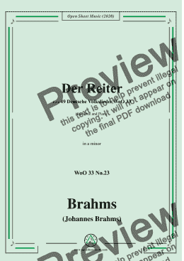 page one of Brahms-Der Reiter,WoO 33 No.23,in a minor,for Voice and Piano