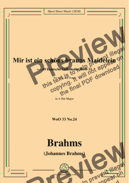 page one of Brahms-Mir ist ein schöns brauns Maidelein,WoO 33 No.24,in A flat Major 