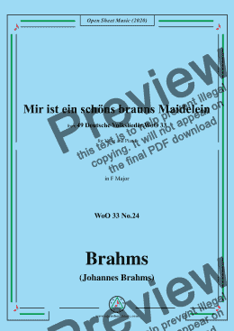 page one of Brahms-Mir ist ein schöns brauns Maidelein,WoO 33 No.24,in F Major 