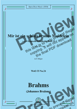 page one of Brahms-Mir ist ein schöns brauns Maidelein,WoO 33 No.24,in E Major 