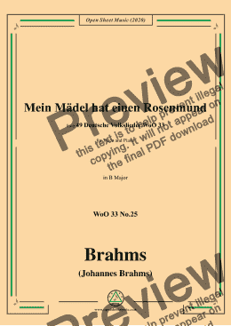 page one of Brahms-Mein Mädel hat einen Rosenmund,WoO 33 No.25,in B Major,for V&Pno 