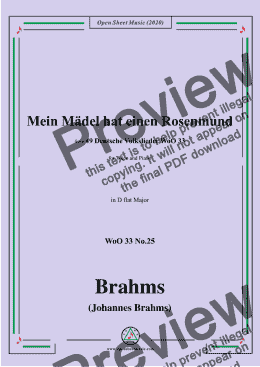 page one of Brahms-Mein Mädel hat einen Rosenmund,WoO 33 No.25,in D flat Major,for V&Pno