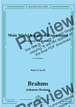 page one of Brahms-Mein Mädel hat einen Rosenmund,WoO 33 No.25,in A flat Major,for V&Pno