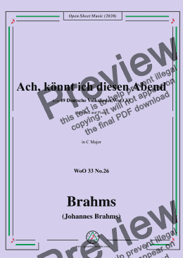 page one of Brahms-Ach,könnt ich diesen Abend,WoO 33 No.26,in G Major,for Voice&Piano 