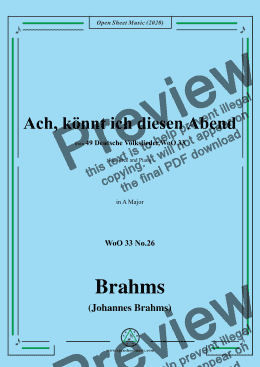 page one of Brahms-Ach,könnt ich diesen Abend,WoO 33 No.26,in A Major,for Voice&Pno