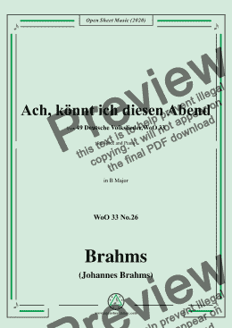 page one of Brahms-Ach,könnt ich diesen Abend,WoO 33 No.26,in B Major,for Voice&Pno 