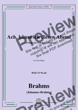 page one of Brahms-Ach,könnt ich diesen Abend,WoO 33 No.26,in G flat Major,for Voice&Pno