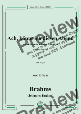 page one of Brahms-Ach,könnt ich diesen Abend,WoO 33 No.26,in F Major,for Voice&Pno 