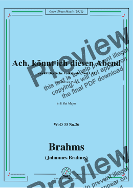 page one of Brahms-Ach,könnt ich diesen Abend,WoO 33 No.26,in E flat Major,for Voice&Pno 