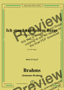 page one of Brahms-Ich stand auf hohem Berge,WoO 33 No.27,in G flat Major,for Voice&Piano