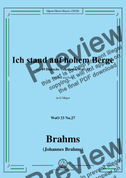 page one of Brahms-Ich stand auf hohem Berge,WoO 33 No.27,in G Major,for Voice&Piano 