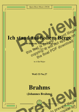 page one of Brahms-Ich stand auf hohem Berge,WoO 33 No.27,in A flat Major,for Voice&Piano 