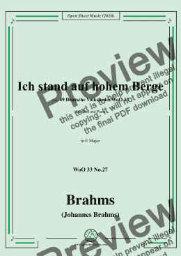 page one of Brahms-Ich stand auf hohem Berge,WoO 33 No.27,in E Major,for Voice&Piano