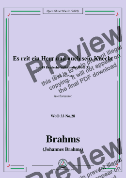 page one of Brahms-Es reit ein Herr und auch sein Knecht,WoO 33 No.28,in e flat minorfor Voice&Pno 