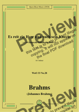 page one of Brahms-Es reit ein Herr und auch sein Knecht,WoO 33 No.28,in f minor,for V&Pno