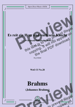 page one of Brahms-Es reit ein Herr und auch sein Knecht,WoO 33 No.28,in g minor,for V&Pno 