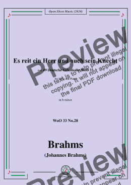 page one of Brahms-Es reit ein Herr und auch sein Knecht,WoO 33 No.28,in b minor,for V&Pno 