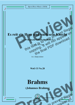 page one of Brahms-Es reit ein Herr und auch sein Knecht,WoO 33 No.28,in c sharp minor,for V&Pno