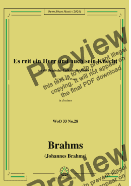 page one of Brahms-Es reit ein Herr und auch sein Knecht,WoO 33 No.28,in d minor,for V&Pno