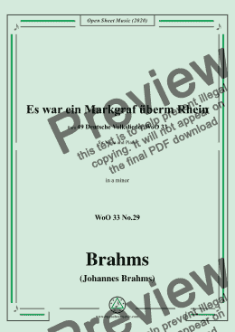 page one of Brahms-Es war ein Markgraf überm Rhein,WoO 33 No.29,in a minor,for Voice&Piano 