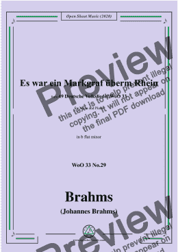 page one of Brahms-Es war ein Markgraf überm Rhein,WoO 33 No.29,in b flat minor,for Voice&Pno 