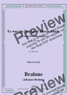 page one of Brahms-Es war ein Markgraf überm Rhein,WoO 33 No.29,in a flat minor,for Voice&Pno