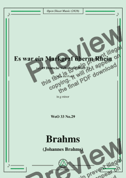 page one of Brahms-Es war ein Markgraf überm Rhein,WoO 33 No.29,in g minor,for Voice&Pno 