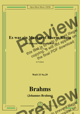 page one of Brahms-Es war ein Markgraf überm Rhein,WoO 33 No.29,in f minor,for Voice&Pno