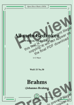 page one of Brahms-All mein Gedanken,WoO 33 No.30,in G Major,for Voice and Piano