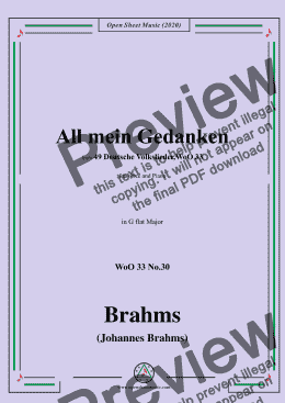 page one of Brahms-All mein Gedanken,WoO 33 No.30,in G flat Major,for Voice and Piano