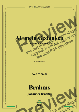 page one of Brahms-All mein Gedanken,WoO 33 No.30,in E flat Major,for Voice and Piano 