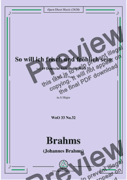 page one of Brahms-Wo will ich frisch und fröhlich sein,WoO 33 No.32,in A Major,for Voice&Piano 