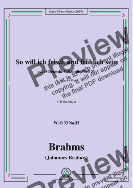 page one of Brahms-Wo will ich frisch und fröhlich sein,WoO 33 No.32,in B flat Major,for Voice&Pno